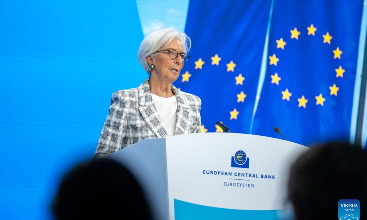 European Central Bank (ECB) President Christine Lagarde attends a press conference at the ECB headquarters in Frankfurt, Germany, Oct. 29, 2026. The European Central Bank (ECB) announced on Thursday that it would leave its key interest rates unchanged. (ECB/Handout via Xinhua)