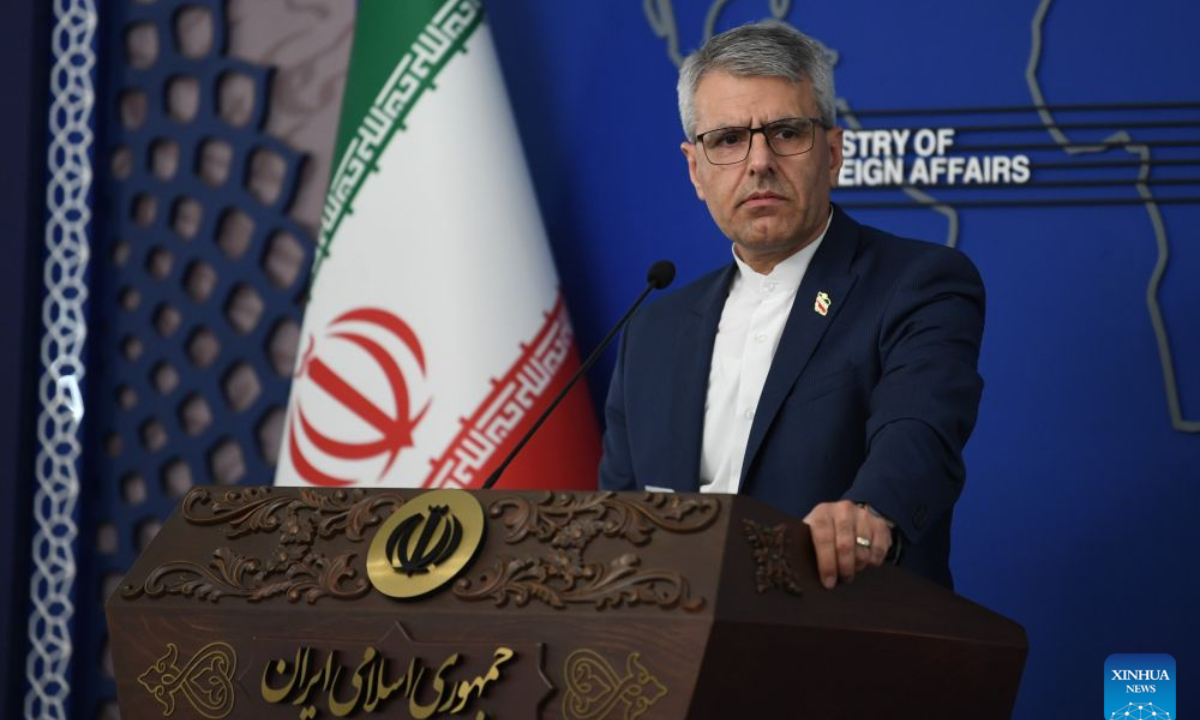 Iran's Foreign Ministry spokesman Esmaeil Baghaei attends a weekly press conference in Tehran, Iran, Oct. 26, 2026. (Xinhua/Shadati)