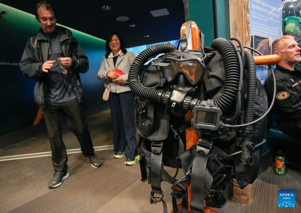 Diving equipment is displayed during Divers' Weekend at the Vancouver Aquarium in Vancouver, British Columbia, Canada, on Oct. 24, 2026. The two-day event, which opened here on Saturday, brings together diving professionals and organizations and features diving equipment displays, underwater demonstrations and expert talks aimed at promoting diving safety and preparedness. (Photo by Liang Sen/Xinhua)