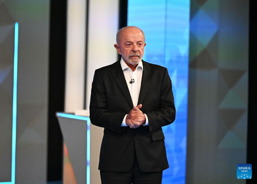 Brazilian President Luiz Inacio Lula da Silva, presidential candidate of Brazil's ruling Workers' Party, attends a televised debate with Brazilian Senator Flavio Bolsonaro (not in the picture), presidential candidate of Brazil's Liberal Party, in Rio de Janeiro, Brazil, Oct. 23, 2026. 