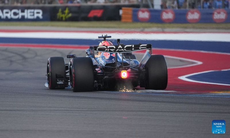 Red Bull Racing's driver Max Verstappen of the Netherlands competes during the qualifying session of the Formula One United States Grand Prix, in Austin, Texas, the United States, Oct. 24, 2026. (Photo by Xu Mingnan/Xinhua)

