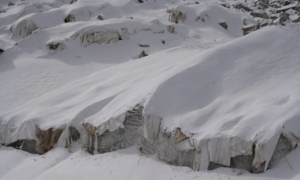 'Blanketing' experiment produces notable ice gains in parts of Dagu Glacier in Southwest China's Sichuan Province Photo: Courtesy of Nanjing University research team