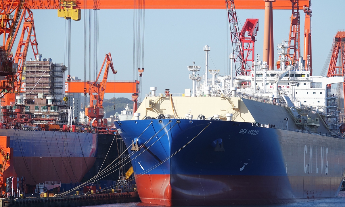 Vessels are docked at the production base of Dalian Shipbuilding Industry Co, Ltd in Dalian, Northeast China's Liaoning Province, on October 27, 2026. Photo: CNS Photo
