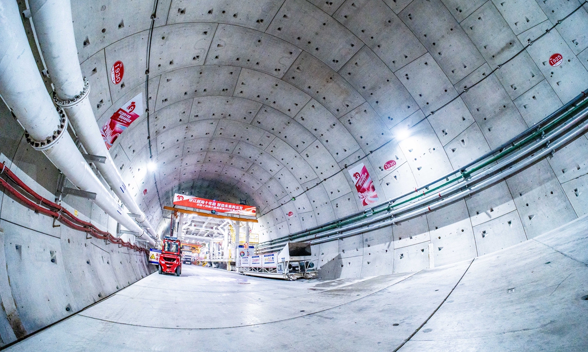 A view of the excavation point where China's domestically built, super-large-diameter shield machine, 