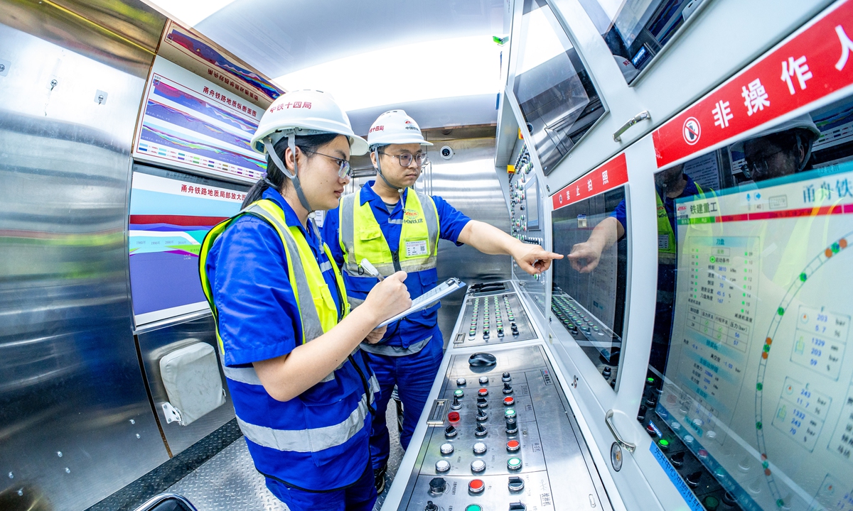 TBM operators work at the operator cab of 