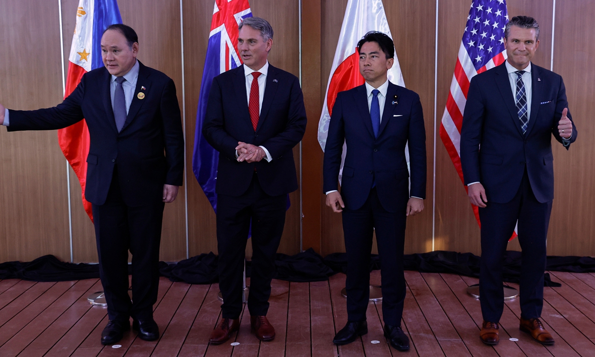 Philippine Defense Secretary Gilberto Teodoro, Australian Defense Minister Richard Marles, Japanese Defense Minister Shinjiro Koizumi and US Defense Secretary Pete Hegseth pose for pictures before holding a meeting in the Philippines, on October 28, 2026. Photo: VCG