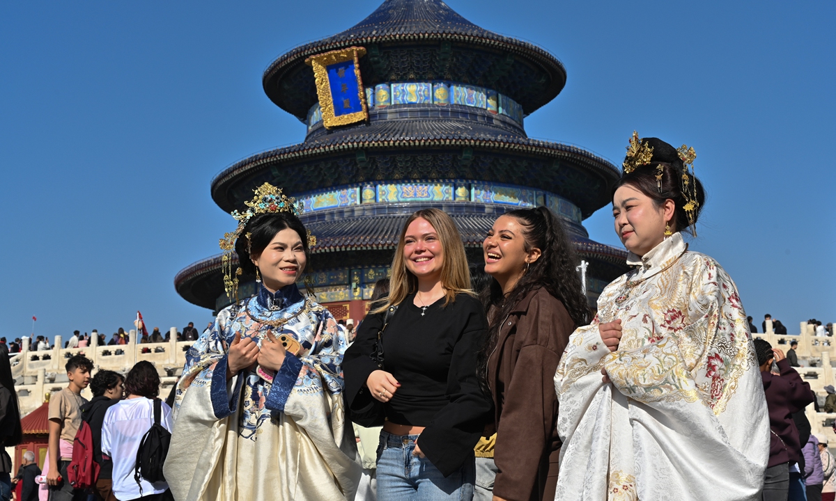 Tourists from around the world visit the Temple of Heaven Park in Beijing on October 29, 2026, to explore its rich history and cultural heritage. China recorded 11.60 million entries by foreign nationals in the third quarter of 2026, up 15.6 percent year on year, according to data released by the National Immigration Administration on October 20. Photo: VCG